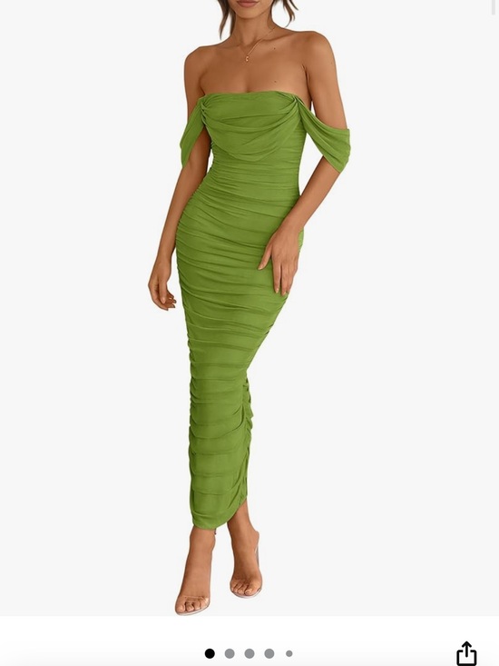 PrettyGarden Dresses & Skirts - Strapless Ruched Midi Dress in Olive Green